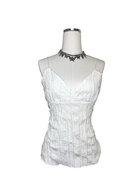 Y2K Von Mozart White Lace-Texture V Neckline Sequin Cami Size Large